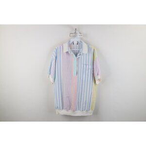 Vintage 90s Streetwear Womens Medium Rainbow Striped Collared Pullover Polo USA